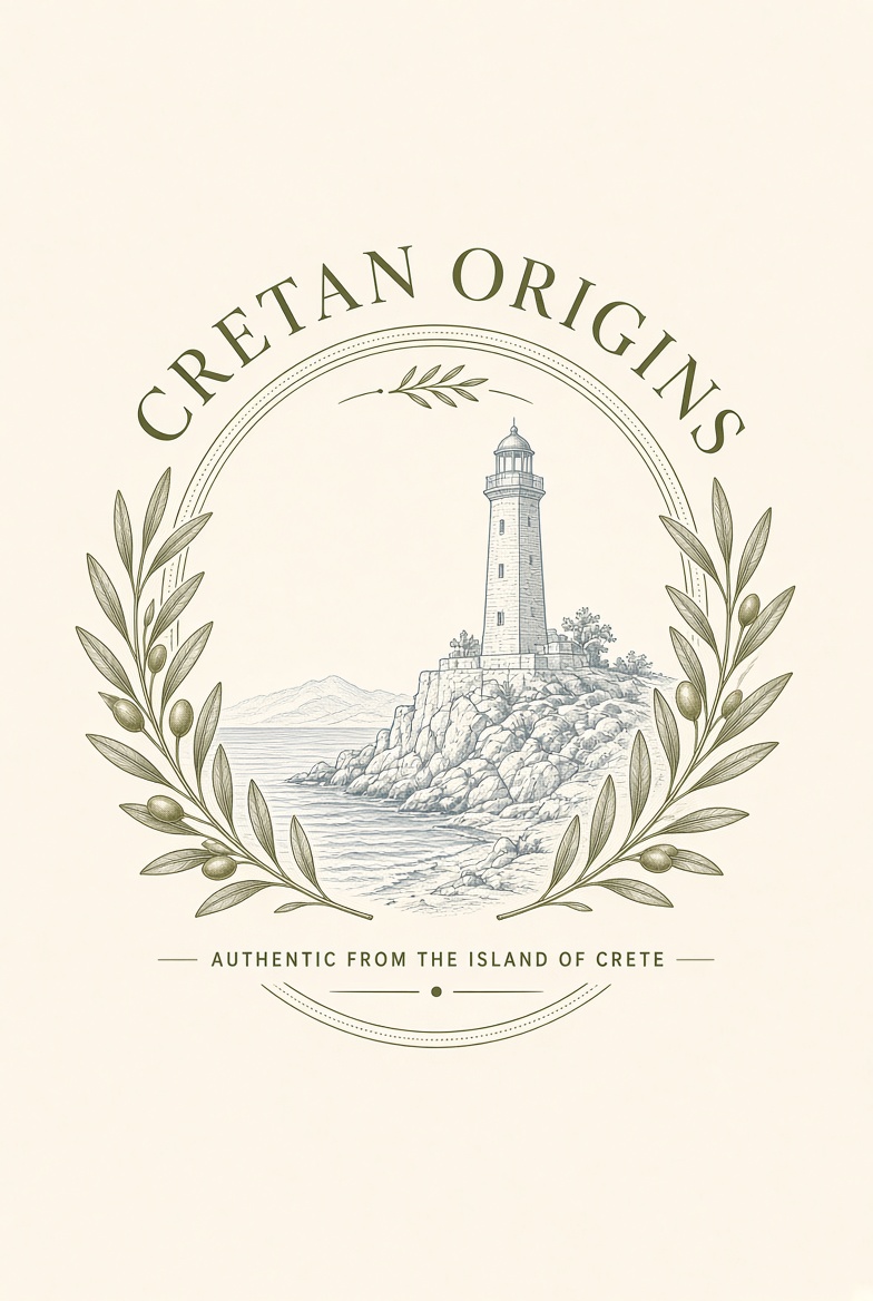 Cretan Origins lighthouse wreath emblem