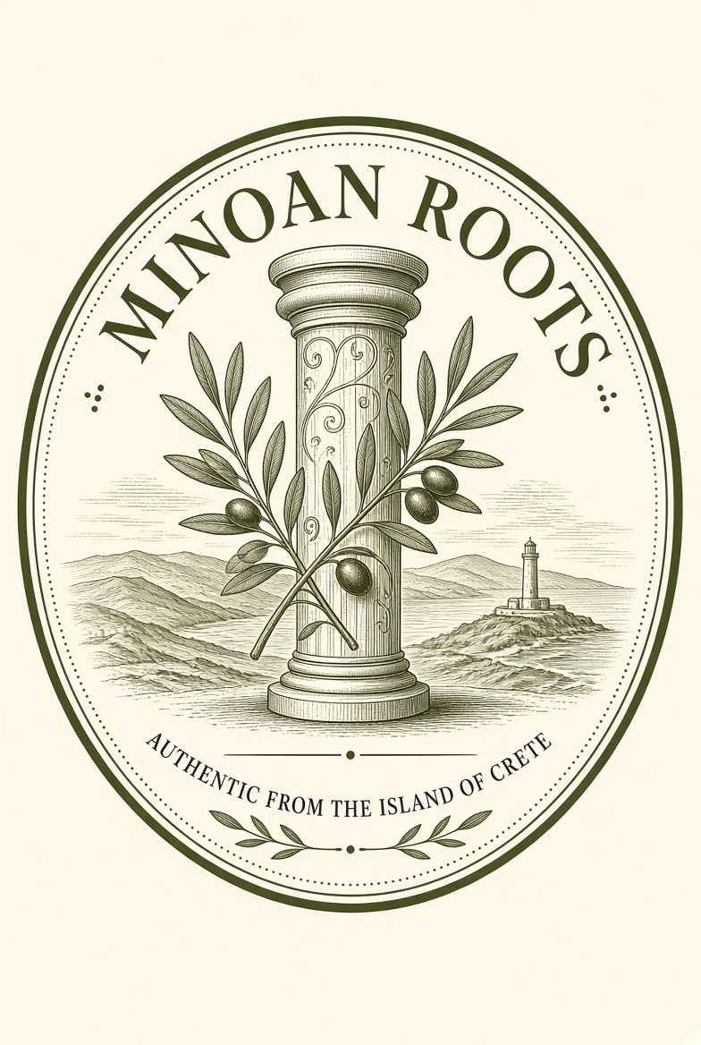Minoan Roots oval emblem, authentic from the island of Crete